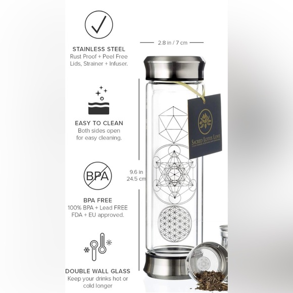 Sacred Lotus ♥️ Double-Walled Glass Tea Infuser  coffee,Smoothies Glass/Strainer - Picture 2 of 6